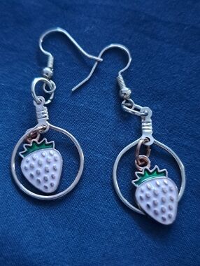 Gold Small Hoop Strawberry Earrings